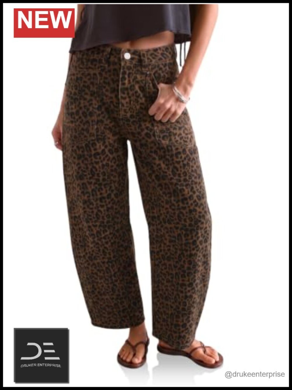 Cropped Barrel Jeans High Waisted Wide Leg Denim Pants, Soft Cotton Stretch